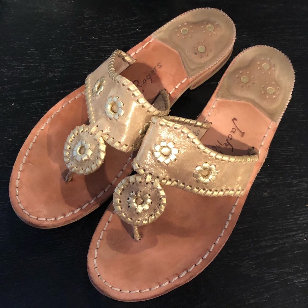 Signature Jack Rogers flip flops in gold